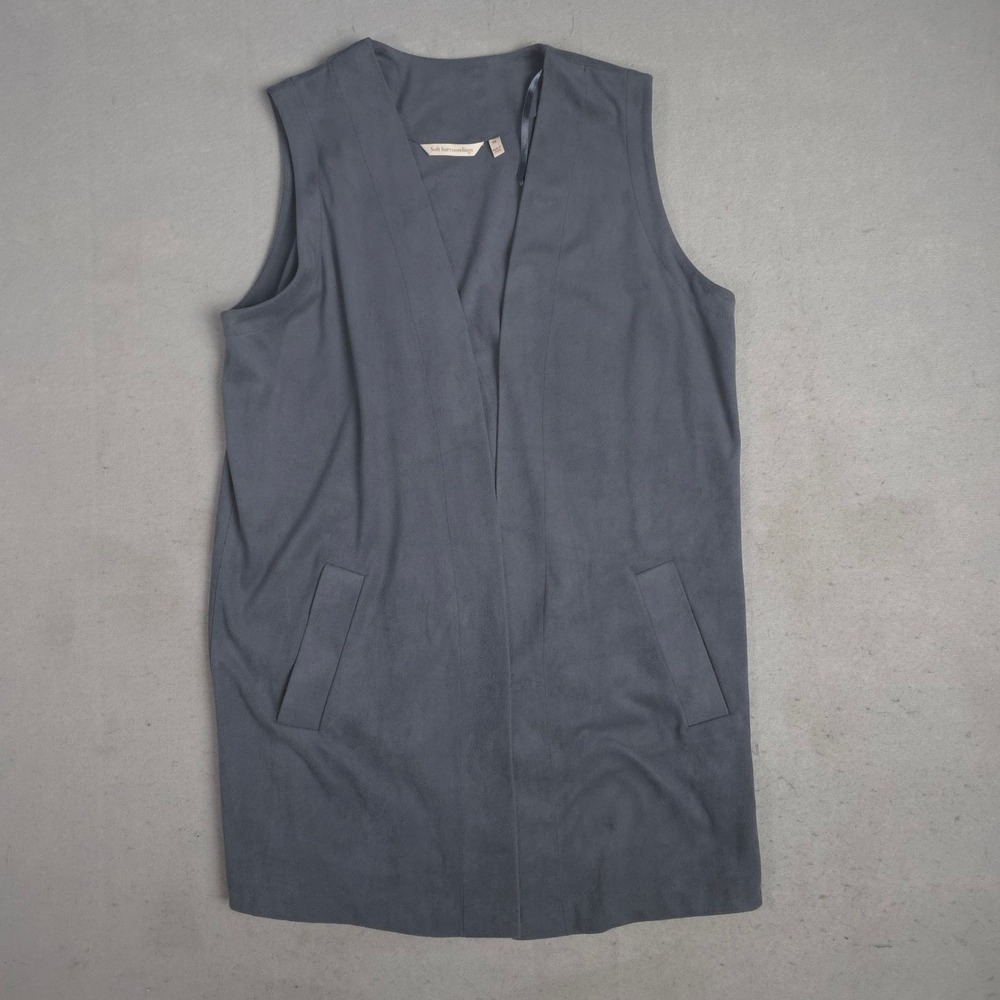 Soft Surroundings Sleeveless V-Neck Duster Vest Gray‎ P Small